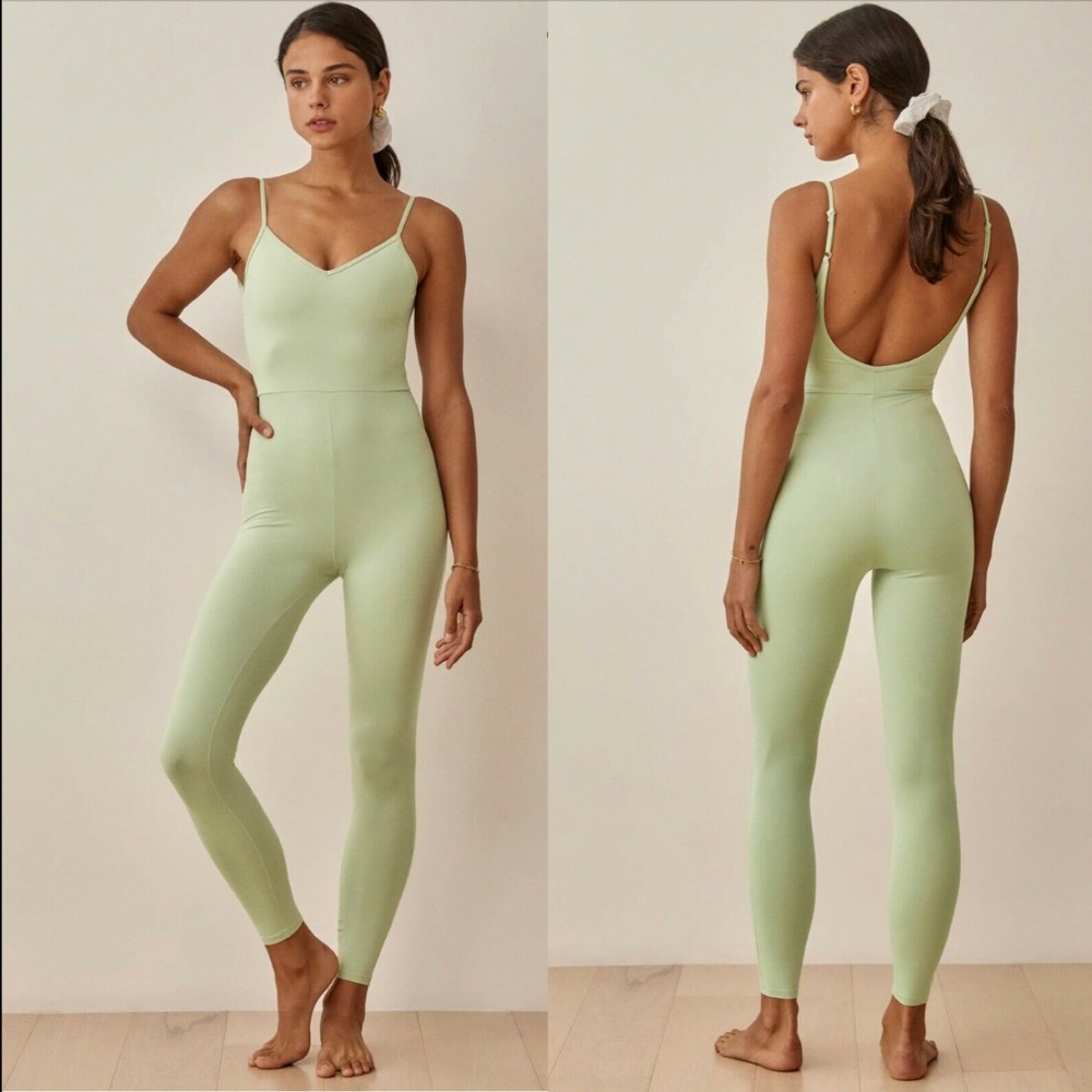 NWT Reformation Emmy Ecostretch Jumpsuit Limon Size Medium M Workout Open Back